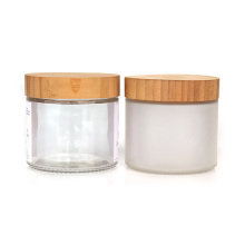 environmentally package 400ml clear frosted glass cosmetic jars with screw bamboo lid